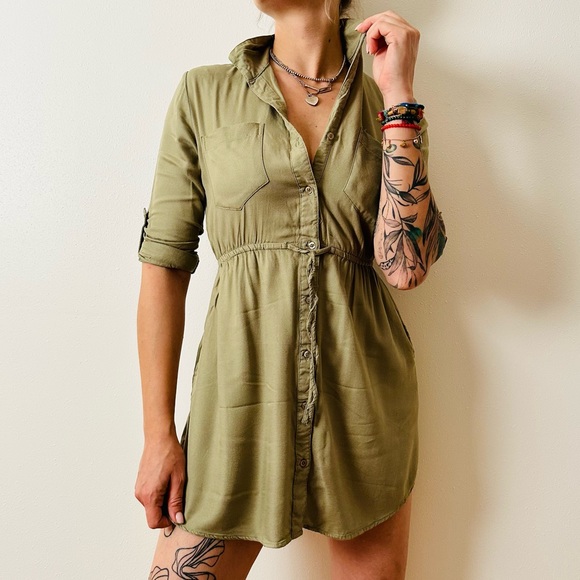 Japna Khaki mini shirt dress - Picture 2 of 7